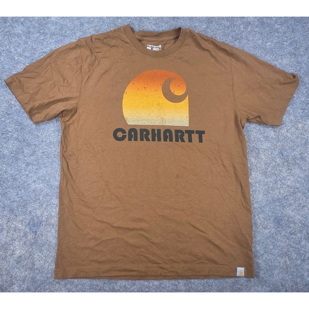 Carhartt Mens Brown Sunset Graphic Logo Loose Fit Short Sleeve T-Shirt Size M